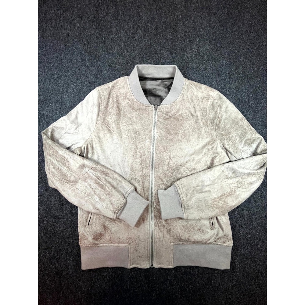 BNCI Reversible Bomber Jacket Womens S Gray Stretch Velvet Faux Suede Full Zip